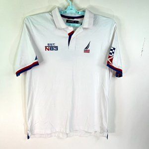 Nautica Vintage Mens Rugby Polo Shirt Sailing USA Flag Embroidered Size XL